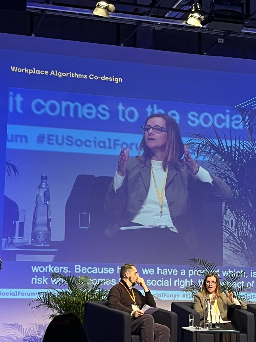 “The precautionary principle needs to be applied in the context of #AI in the #workplace to address the loopholes in the EU AI Act proposal” says @etuc_ces at today’s #EUSocialForum. Discrimination & bias along with #privacy amongst concerns highlighted.