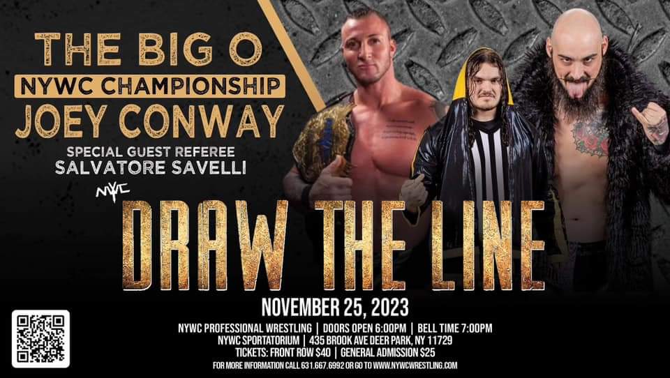 It was announced yesterday that @SalSavelli will now be the special guest referee for the NYWC Championship match between @uhohitsthebigo and @JoeyConway_ Savelli has had issues with both men so who knows how this will play out Find out at Draw the Line! nywcwrestling.com