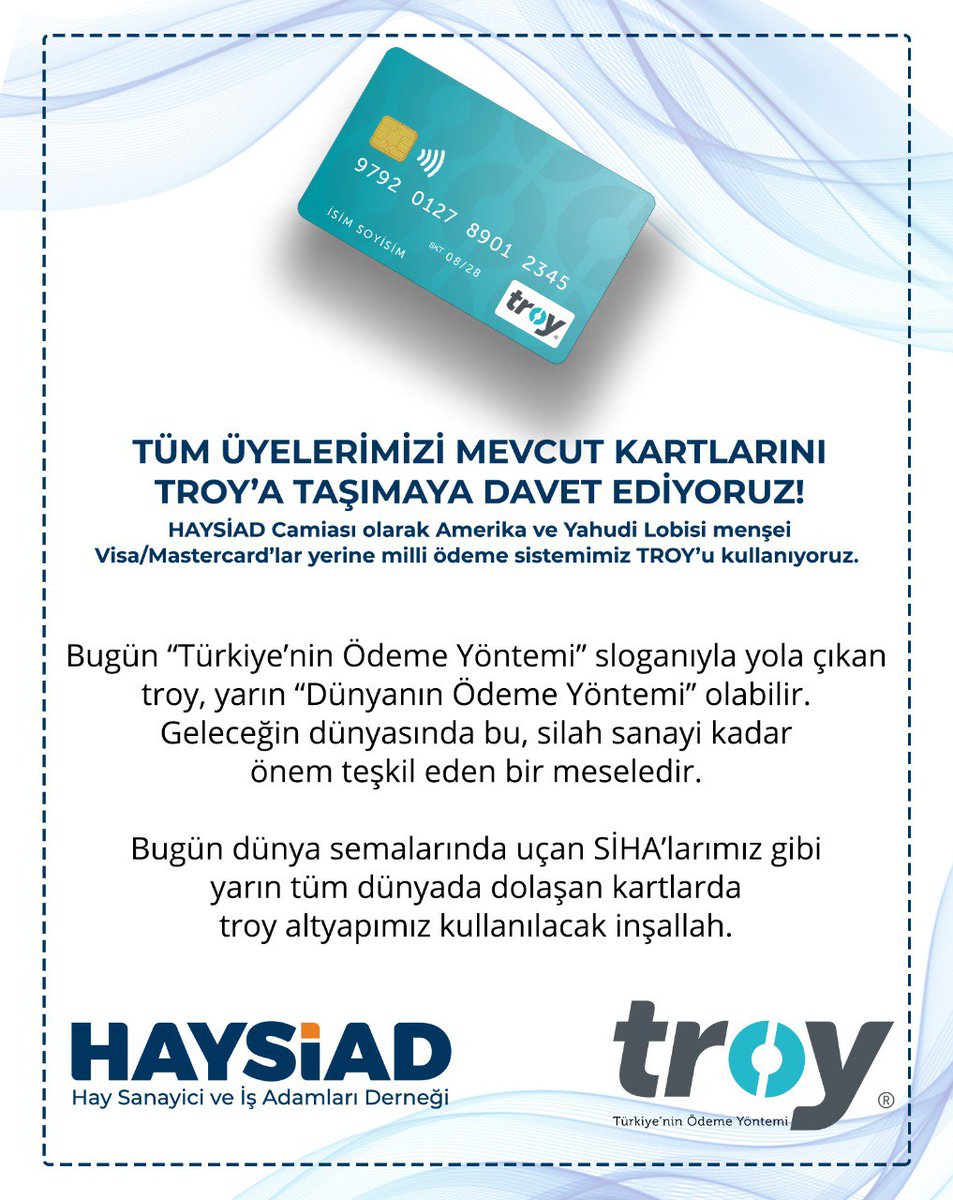 Tüm üyelerimizin mevcut kartlarını TROY'a <a href="/TroyOdeme/">TROY</a> taşımaya davet ediyoruz...