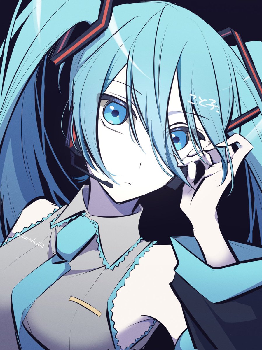 hatsune miku 1girl solo twintails necktie headset long hair detached sleeves  illustration images
