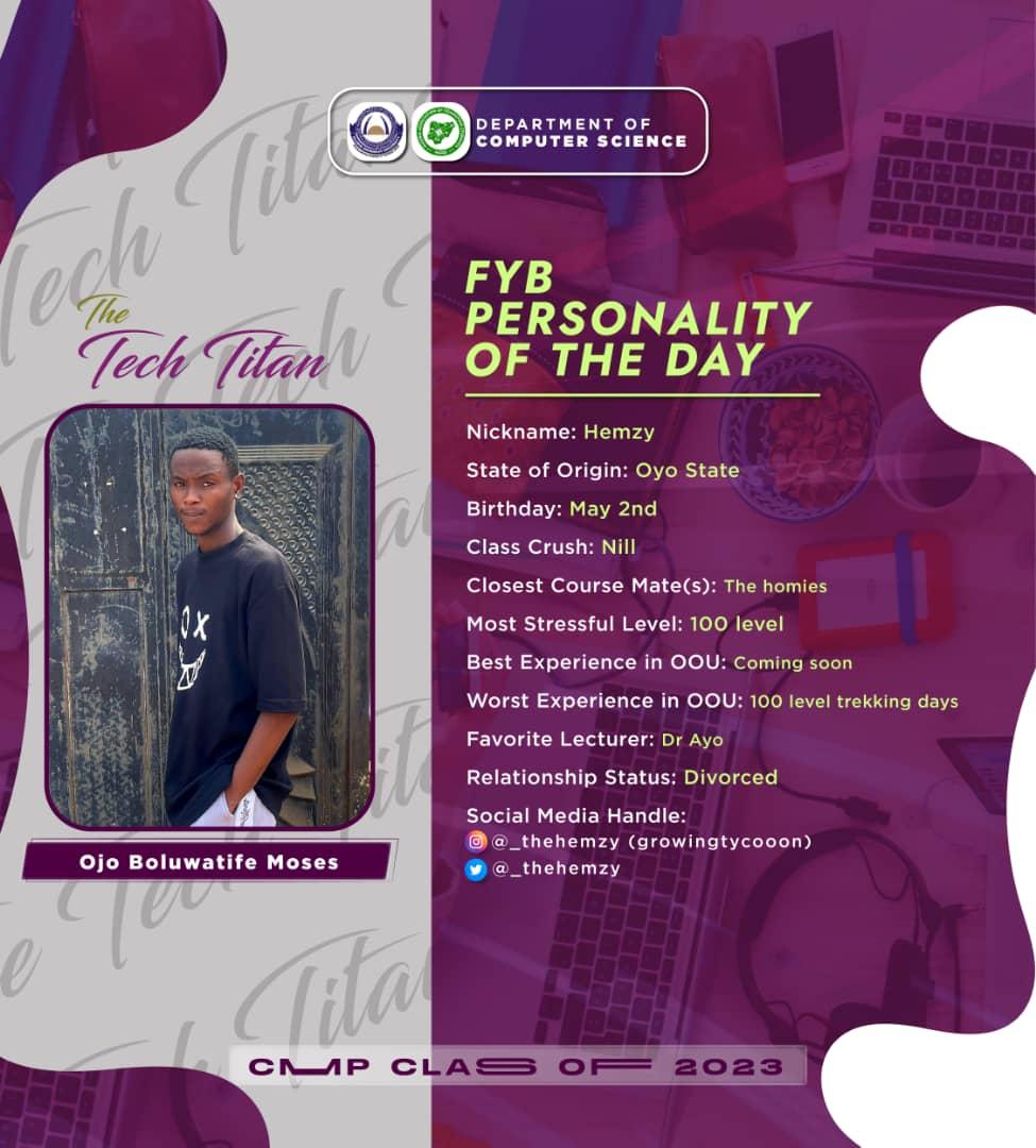 nacos_oou's tweet photo. Meet our Tech Titan for the day✨🌟
#TheTechTitans
#CMPClass23'
#FYB
#oou
#oouagoiwoye
#oouqueens https://t.co/sKVYZc9vNp