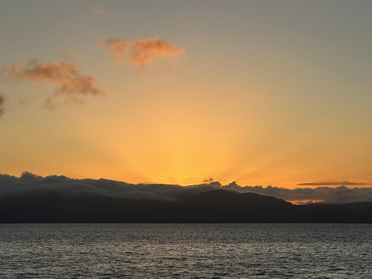 mjgardner73's tweet photo. Stunning sunrise over #Jura and #Islay as we were passing #Colonsay. #floatingoffice 
@BBCScotWeather @WindyWilson88 @ThePhotoHour https://t.co/bGNkEcNYKz