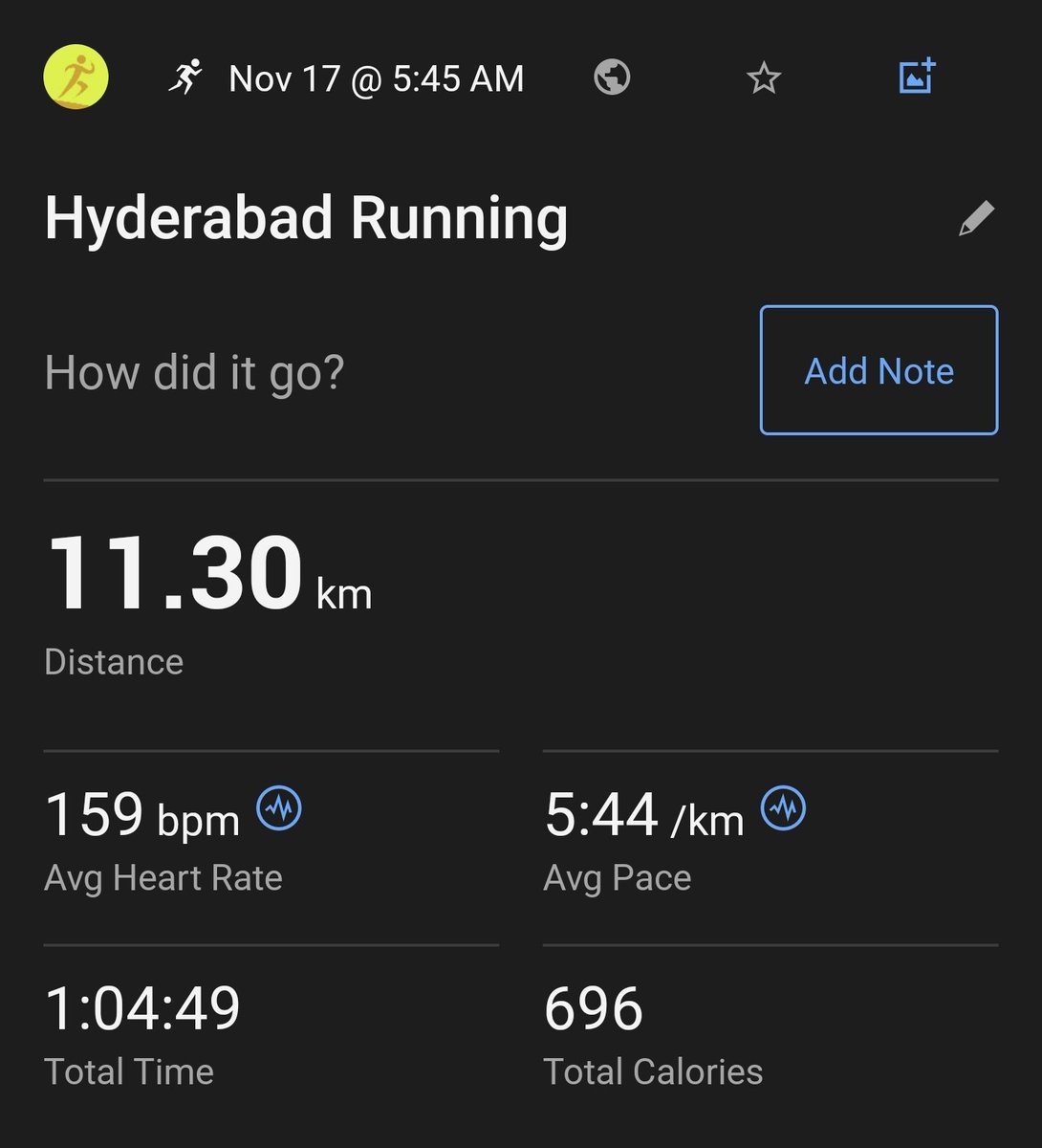 databaaj's tweet photo. #FastFriday run of 11K targeting a pace of 6:00. Achieved the pace of 5:44 and had a sub-60 10K yet again.
#Pledge24
#RunningTwitter #ARRunStats2023 https://t.co/8DqPbkrSX9