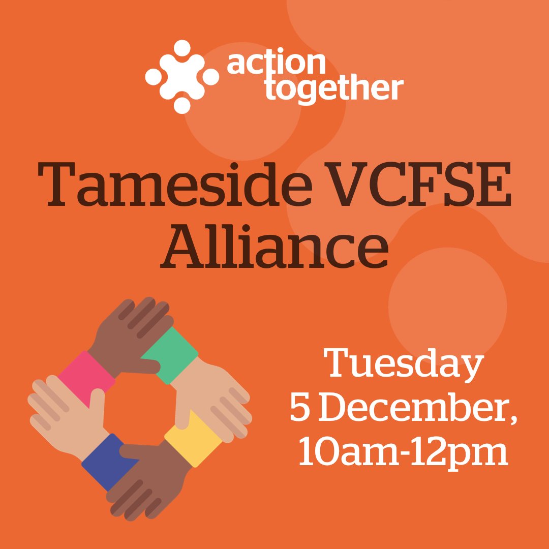 🤝 We're hosting our last Tameside VCFSE Alliance meeting of 2023 on Tuesday 5 December and we'd love you to join us! 🗓 Tuesday 5 December, 10am-12pm 📍 Online 👉 Register now: actiontogether.org.uk/civicrm/event/… #StrengthenOthers