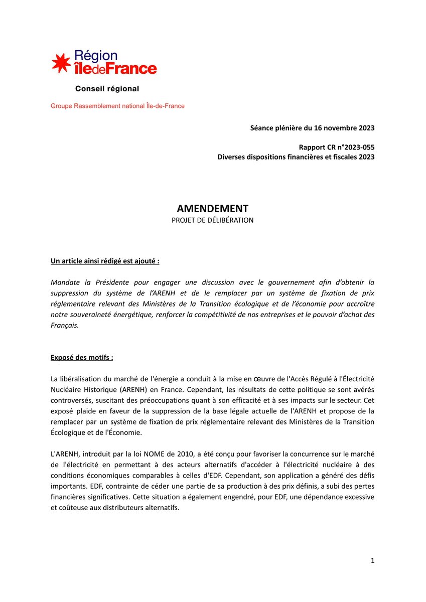 RNational_IDF's tweet photo. ✍Le #RNIDF mandate @vpecresse pour engager une discussion avec le gouvernement afin d’obtenir la suppression du système de l’ARENH et de le remplacer par un système de fixation de prix réglementaire #EDF
❌@vpecresse refuse #DirectIDF https://t.co/XeisXTtlLI