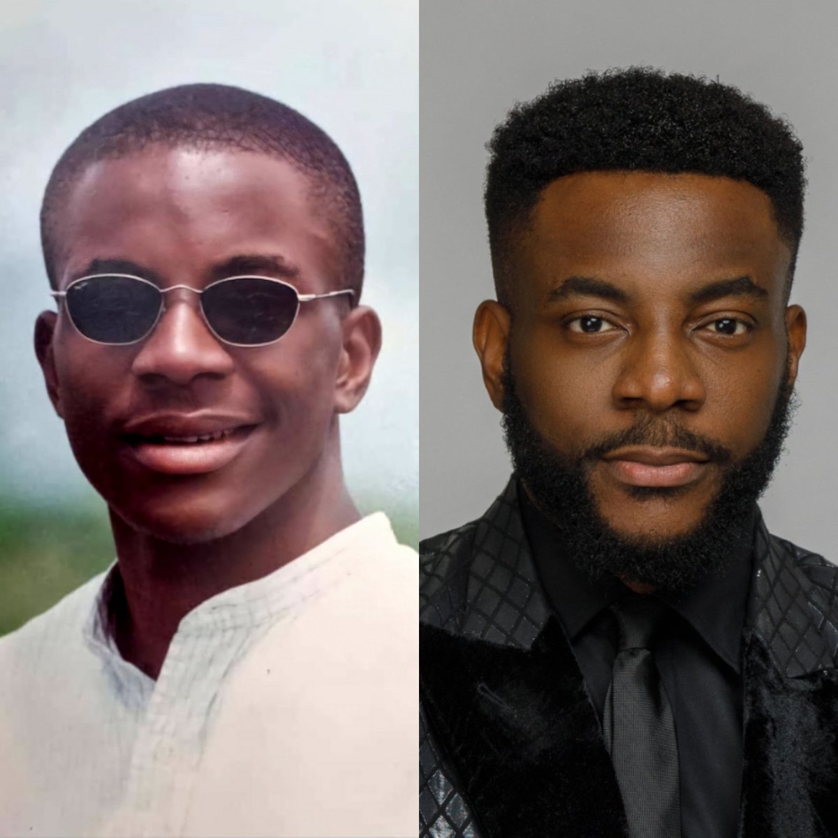 Ebuka's tweet photo. 21 years apart... Fight for that hairline, my guy 🧔🏾‍♂️

2001                                     2022 https://t.co/jnDqrZ033x