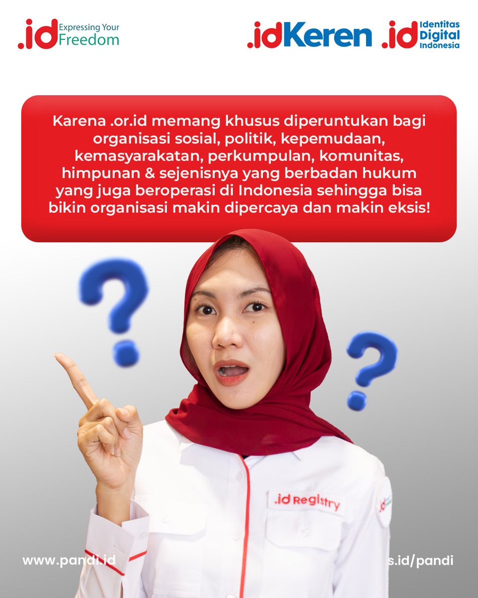 Pandi_ID's tweet image. Bukan hanya sekadar website, dengan domain .or.id kamu bisa dapat kepercayaan dan eksistensi terkait organisasi kamu!

Yuk daftar domain .or .id sekarang juga!

#PANDI
#PANDIID
#DomainID
#IdentitasBangsa
#DomainIndonesia
#Domain