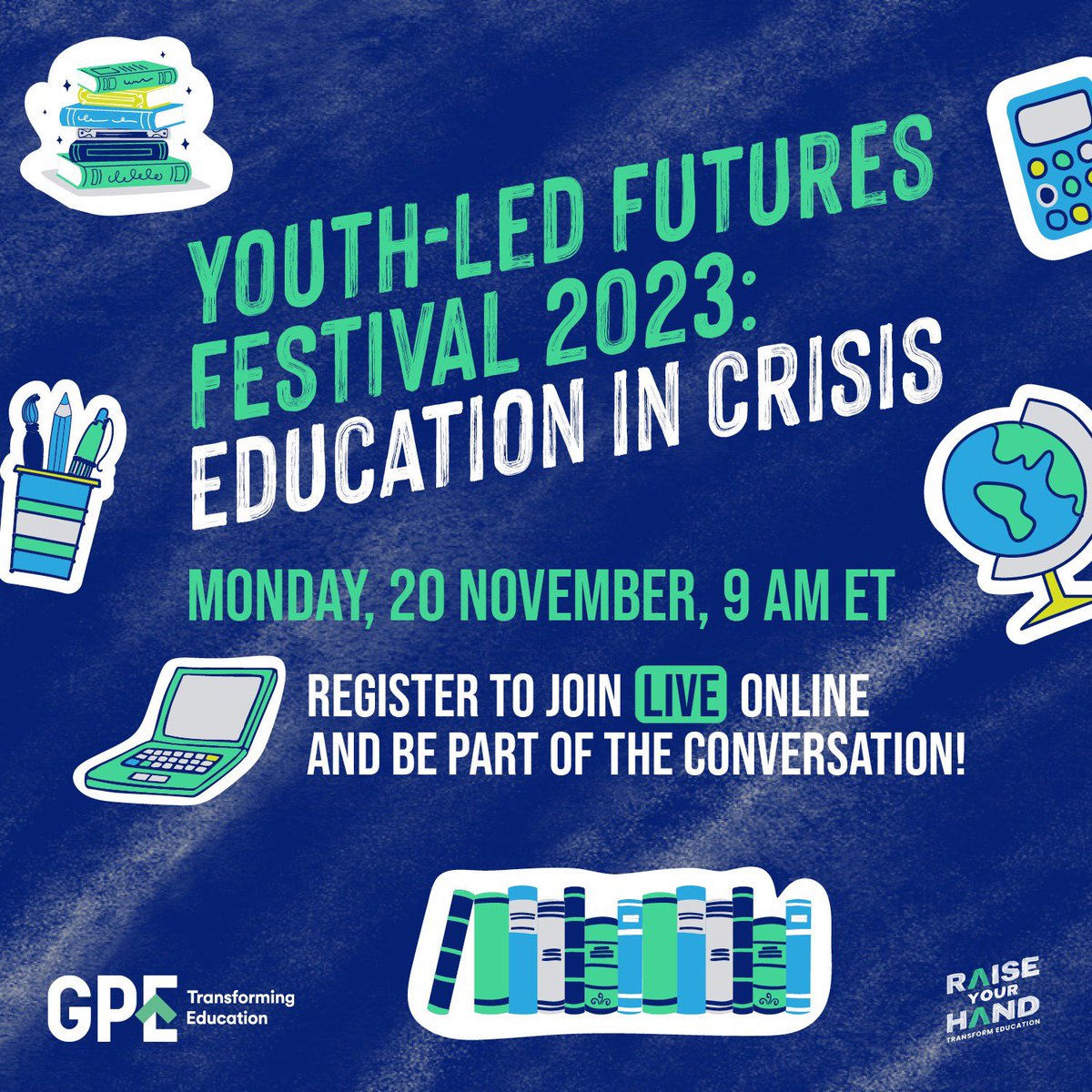 In which 🌍 do young people want to live in?

This #WorldChildrensDay, join the youth-led @‌GPforEducation Futures Festival to talk about the education we need for a sustainable and equitable future.

👉 Register TODAY to take part

globalpartnership.org/events/youth-l…

#RaiseYourHand