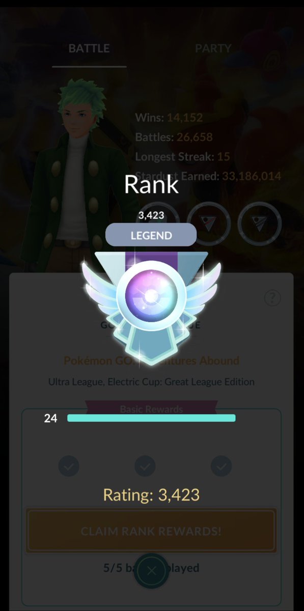 Not my peak all time ELO, but I haven't performed at this level for a long time. It feels great to be back in the groove and playing how I know I can play.

3500s push can wait for the final week. Fuck Catch Cup. Worst meta idea ever.

#PokemonGO #PokemonGOPvP #PvP #Battlers #GBL
