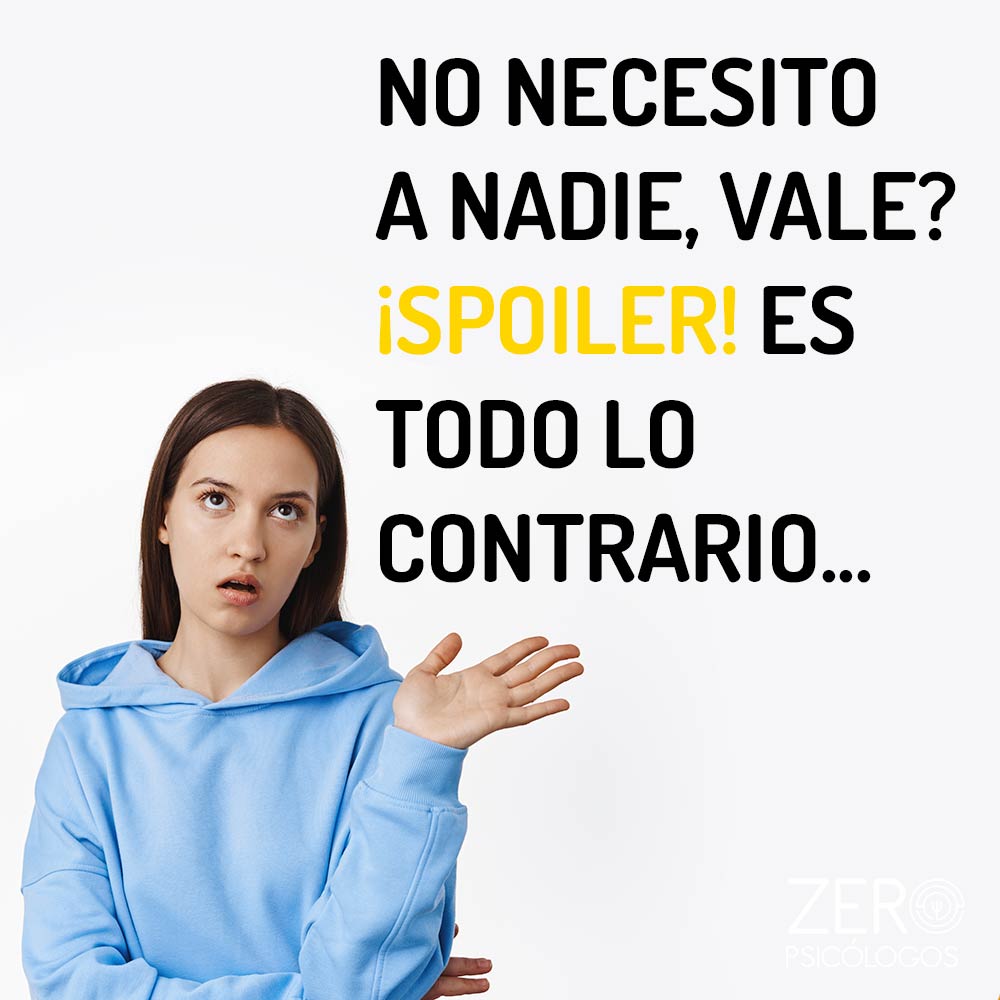 No necesito a nadie, vale? SPOILER es todo lo contrario!!!

zeropsicologos.com

#psicologíadeldeporte #psicologíapositiva #neuropsicología #psicologíaintegral #psicologíadeportiva #psicologíaonline #psicologíaclínica #psicologíapalma #psicología_ambiental #ciberpsicología