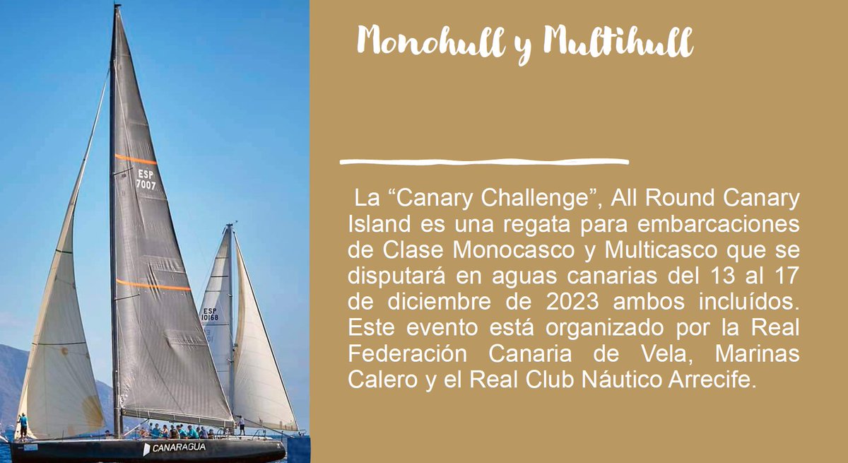 Canaragua's tweet image. La embarcación Sorcery ⛵️ del @ClubDerportivo participará en la Canary Challenge #Monohull y #Multihull la última regata del año. 
🗓️ Se celebrará del 13 al 17 de diciembre en aguas Canarias 🌊
#Deporte #Vela #HábitosSaludables