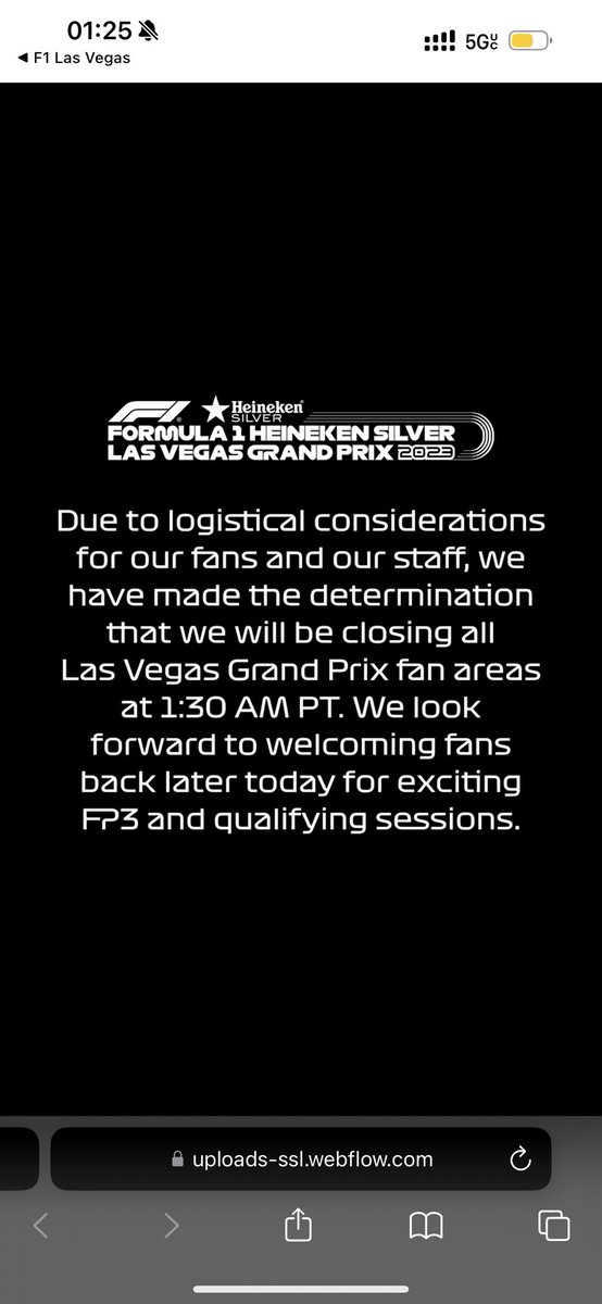 JonHills9's tweet photo. I better be able to get back in when I get to my grandstand in a minute. @LasVegasF1 please confirm we can gain entrance to what we paid for. Or where we get the refund @ChrisMedlandF1 https://t.co/7KLv2lziUn