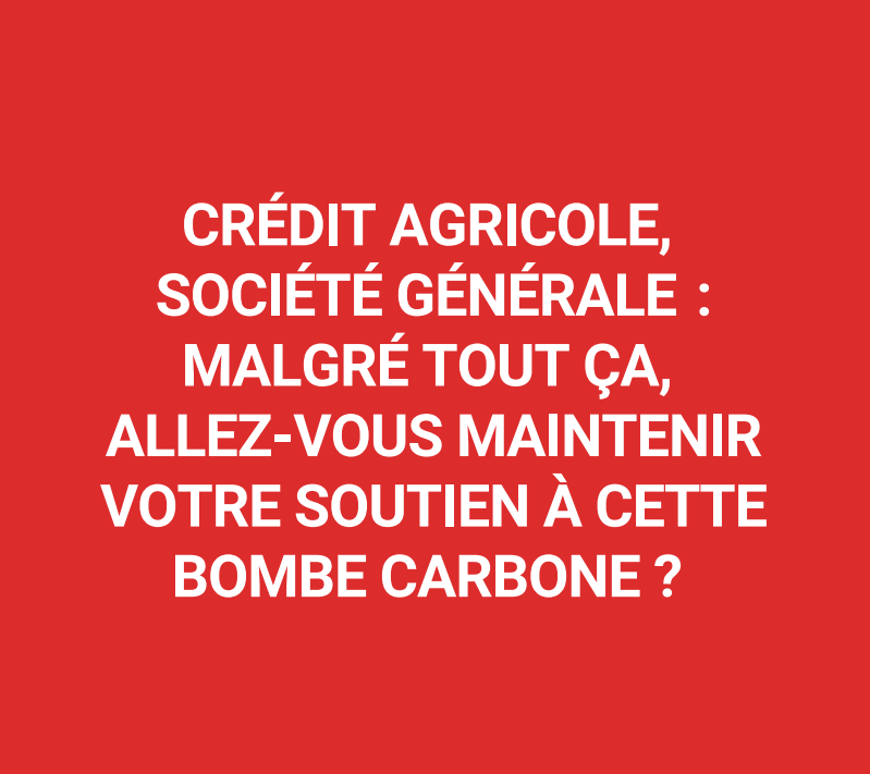 amisdelaterre's tweet photo. @TotalEnergies . @SocieteGenerale (conseiller financier du projet) et
@CreditAgricole devront très prochainement se prononcer sur le maintien ou le retrait de leur soutien.

Elles doivent se retirer pour ne plus se rendre complice de ce projet de Total !

#StopMozambiqueLNG https://t.co/EOzveduj1q