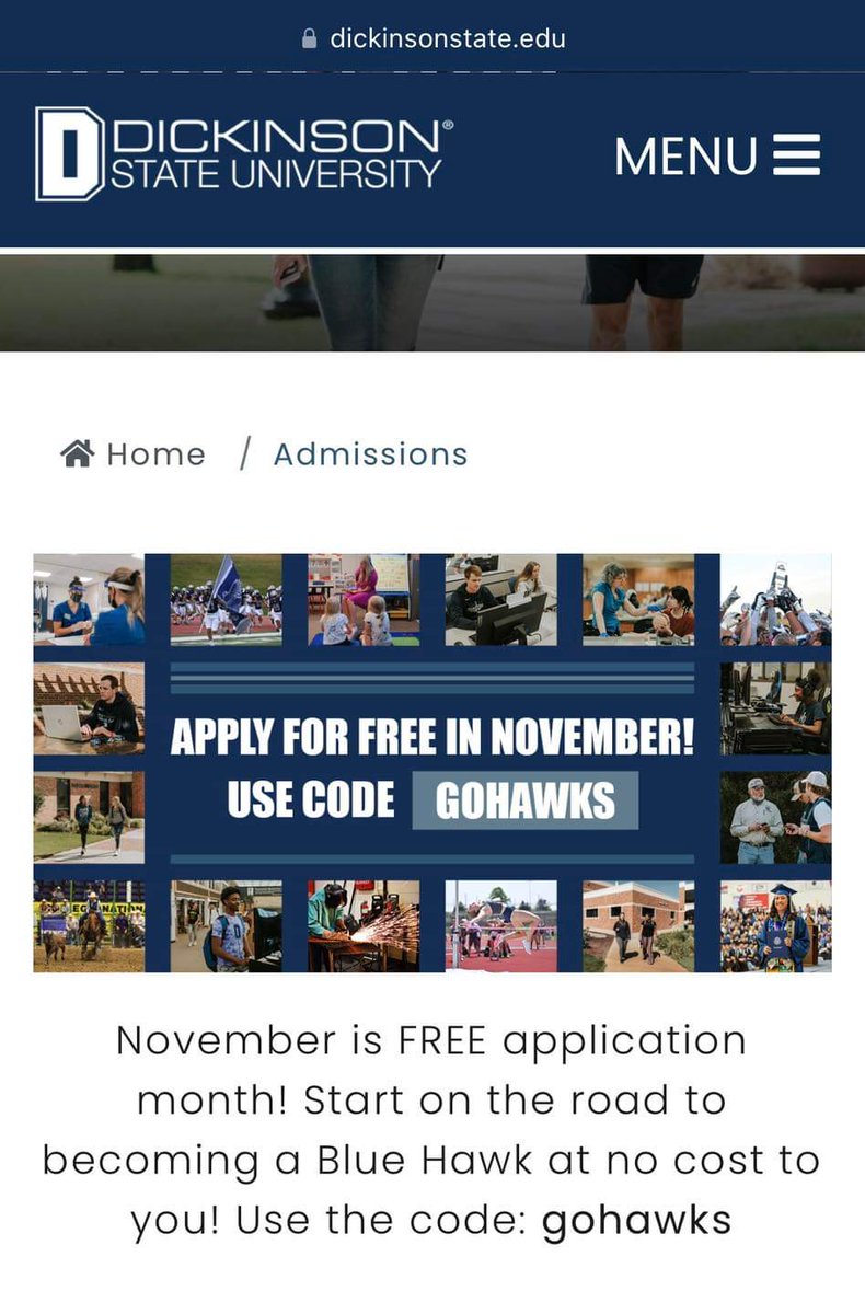 Cherrychristie2's tweet photo. Apply to Dickinson State University for FREE and stand a chance to be considered for scholarship opportunity!
📌Use the code "GOHAWKS"
📌International students are considered for scholarship.
https://t.co/5tkt1A6CDI https://t.co/Mm45BmpxVu