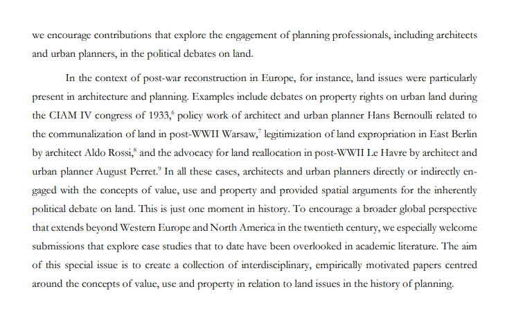 PlanningPersp's tweet photo. #CfP for #SpecialIssue: #Land Issues in #PlanningHistory: #Use, #Value, #Property, guest edited by Dr Dasha Kuletskaya, Dr Franziska Kramer, and Dr Susanne Schindler, now open for extended #abstract (max. 1500wd) #submission until 15th Jan 2024.
@tandfhss https://t.co/VRVPkcvSSd