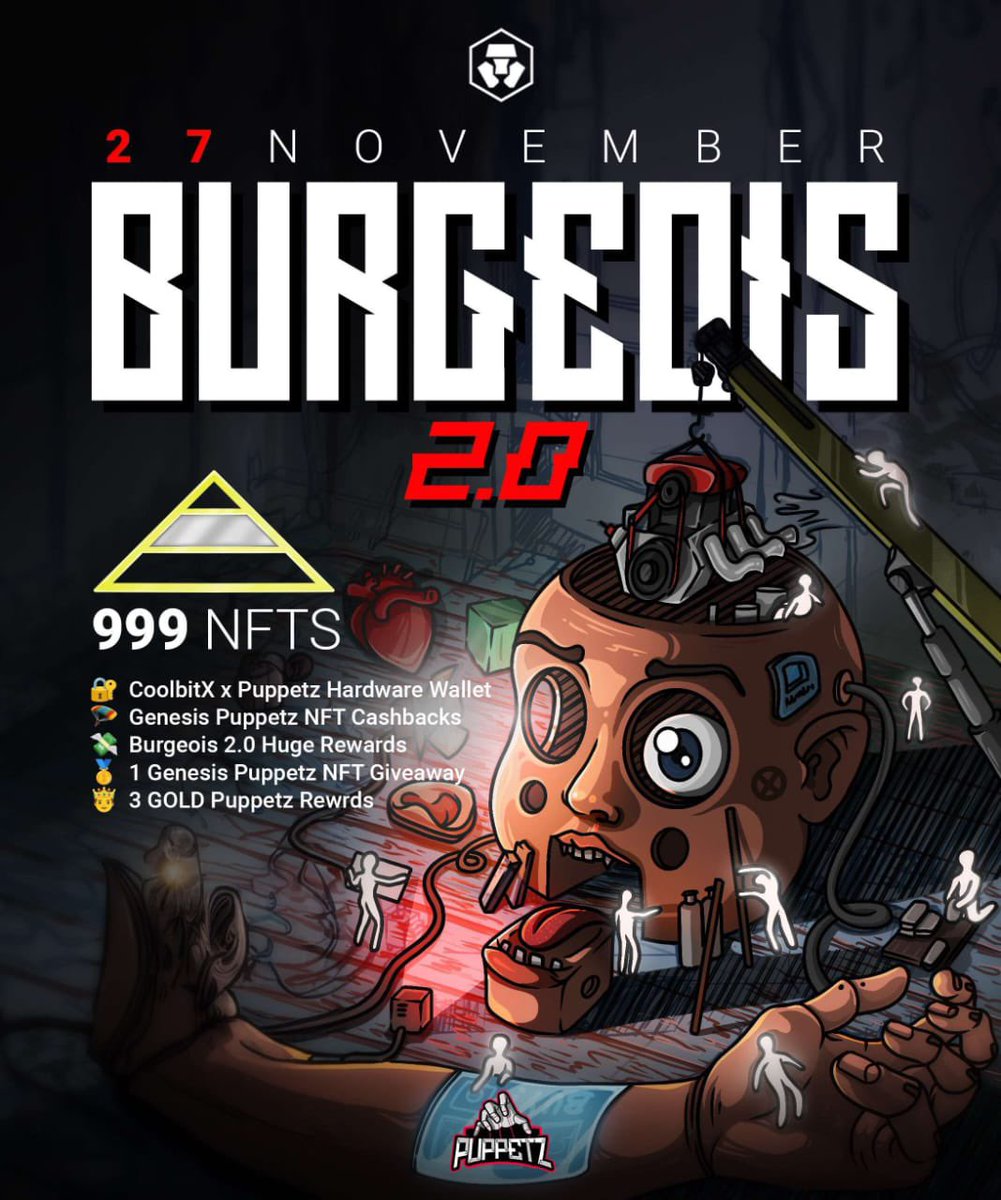 Puppetz Burgeois 2.0 Drop 🎁 GIVEAWAY🚀

we celebrate the drop at <a href="/crypto/">Bloomberg Crypto</a>.com on 27.11.2023📢🚨
Supply: 999

Prizes:
🏆1  Lucky Sockers NFT 
🏆1 Puppetz 2.0 NFT

To Enter:
1️⃣  Follow <a href="/dirty_sockers/">Dirty Sockers.cro</a> @PuppetzNFT 

2️⃣ RT🔄| Like❤️| Tag 3 ✅

3️⃣ Join Discord👇