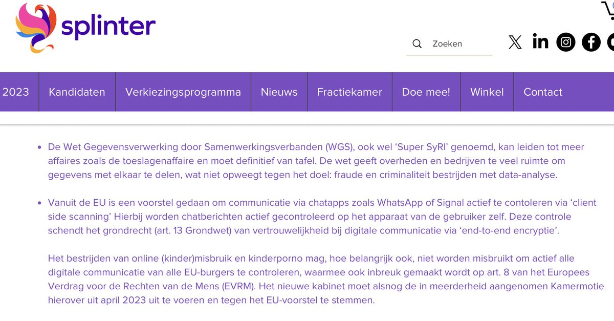 W_outje's tweet photo. Net als de @toezicht_AP is @SplinterNL tegen 'SuperSyRI' . Stem op Splinter zodat wetgeving over bespieden van burgers niet ingevoerd wordt en onze privacy beschermd wordt.
#stemsplinter #lijst20 #verkiezingen2023 #privacy #scherpenonafhankelijk
https://t.co/zWIStKZtUo https://t.co/hdedlg7R9i