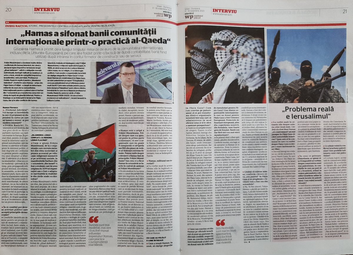 Raetchi's tweet image. Un lung dialog cu Remus Florescu despre Hamas, Palestina și Ikhwan al-Muslimin, în ediția tipărită a Adevărului.
