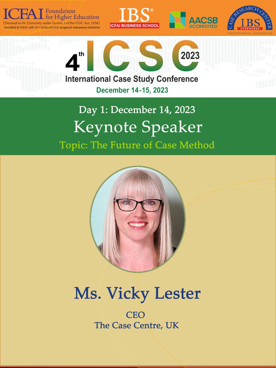 caseresearch's tweet photo. Delighted to present our Keynote Speaker for the #4thInternationalCaseStudyConference, December 14-15, 2023.

@IBSIndia1 @TheCaseCentre @EmeraldGlobal 

Kindly Register to attend the conference :  https://t.co/TdV5kcZJ2t https://t.co/Sqh6H96AoE