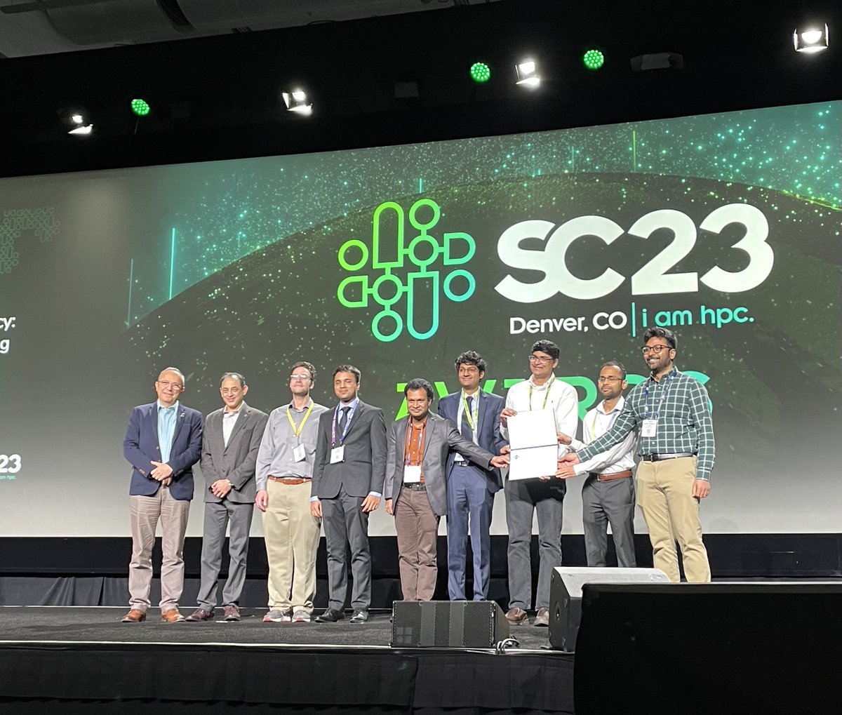MotamarriPhani's tweet photo. Absolutely honoured to represent @cdsiisc @iiscbangalore  from India on the Global Stage as a part of the team that won the 2023 ACM Gordon Bell Prize. This is the first time a research group from India has been a part of this prestigious accolade @IndiaDST @PMOIndia https://t.co/1hhfFYWL81