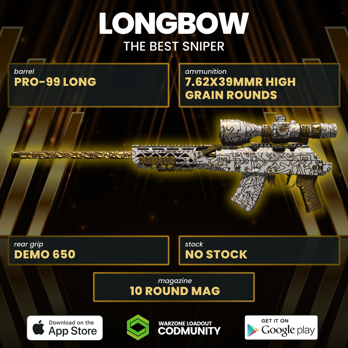 CODMunityGG's tweet photo. 🎯 LONGBOW - Best Sniper in the game for multiplayer

If this thing can one shot in Warzone, then it's going to be very fun for a few days and then unplayable. https://t.co/npjwhLa1hx