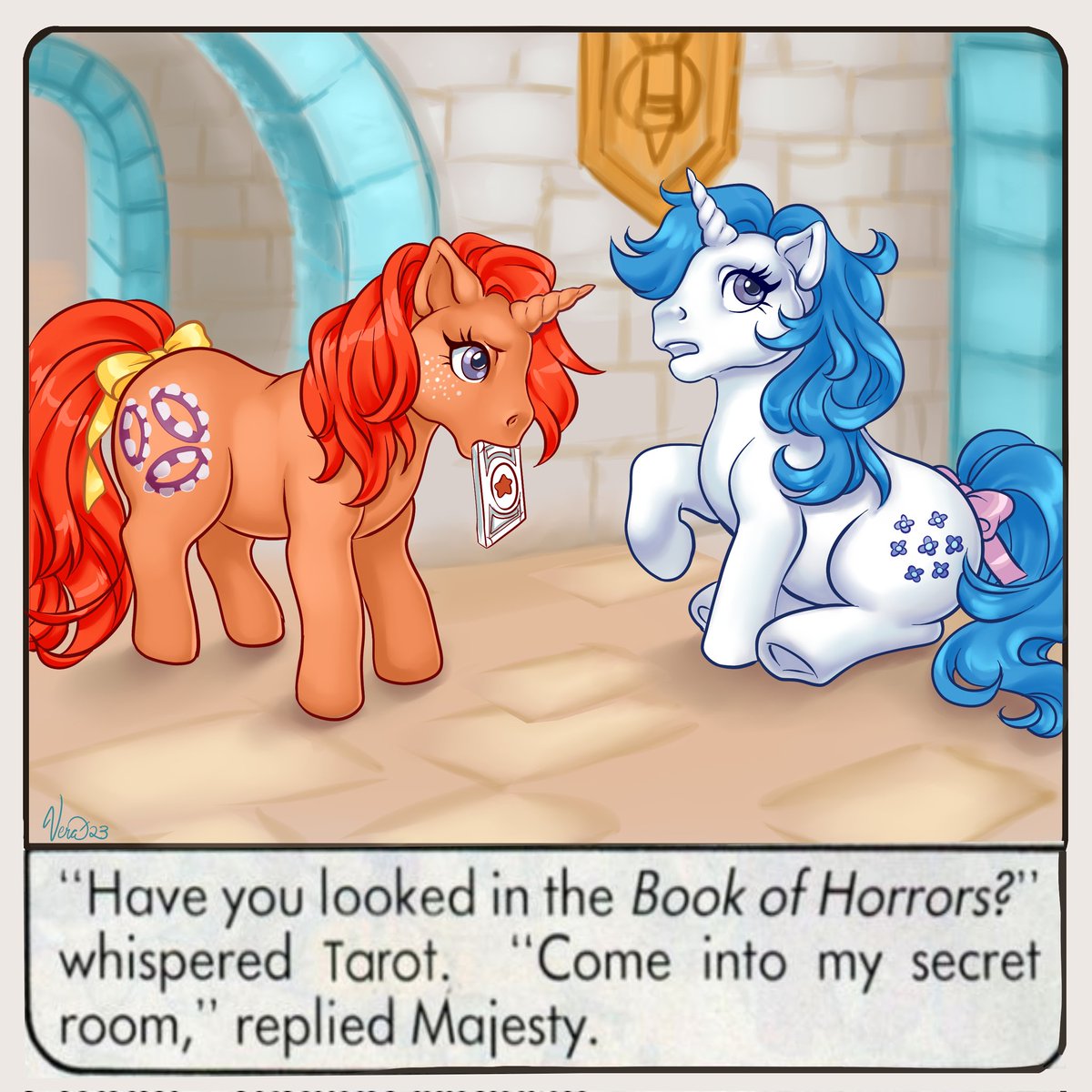Spookatherine's tweet photo. I just had to share this piece I commissioned from @Veraglaeka . It's a redraw if one of my favourite vintage My Little Pony comic panels. I can't get enough of it! https://t.co/3cUHyq6AE3