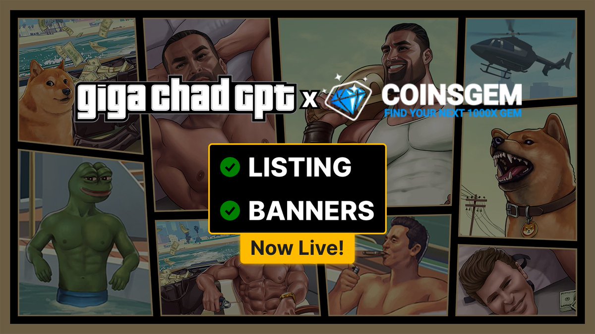 GigaChadGPT_io's tweet photo. 🔥 GigaChadGPT x @coinsgem_news!

✅ Listed
✅ Banners

Show your alpha support by voting for us. Let's dominate the crypto world together!

Vote Now!
👉 https://t.co/23r69ggJQ7

#GigaChadGPT #CryptoAlpha #VoteForGigaChad #memecoin #giveaway #crypto #Blockchain https://t.co/gJsV8YYAWB
