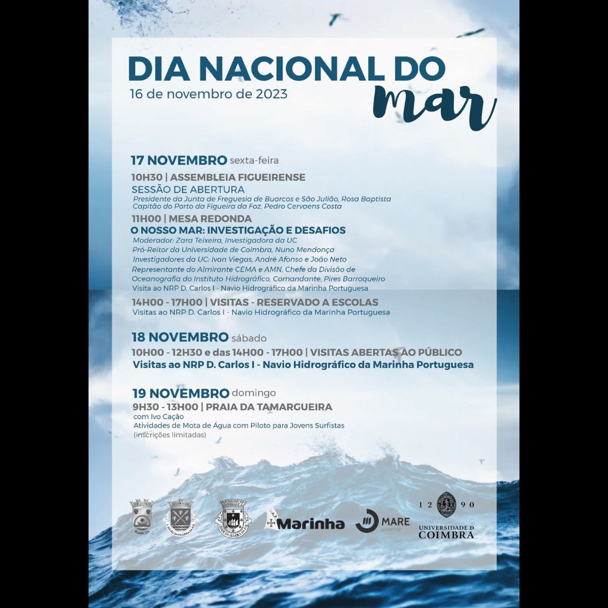 Researchers from the @marineresearchL @IvanViegasLab will be taking part in the round table 'Our Sea: Research and Challenges' in Figueira da Foz today. The activity is being held as part of the celebrations for the National Day of the Sea, which took place yesterday 16 November