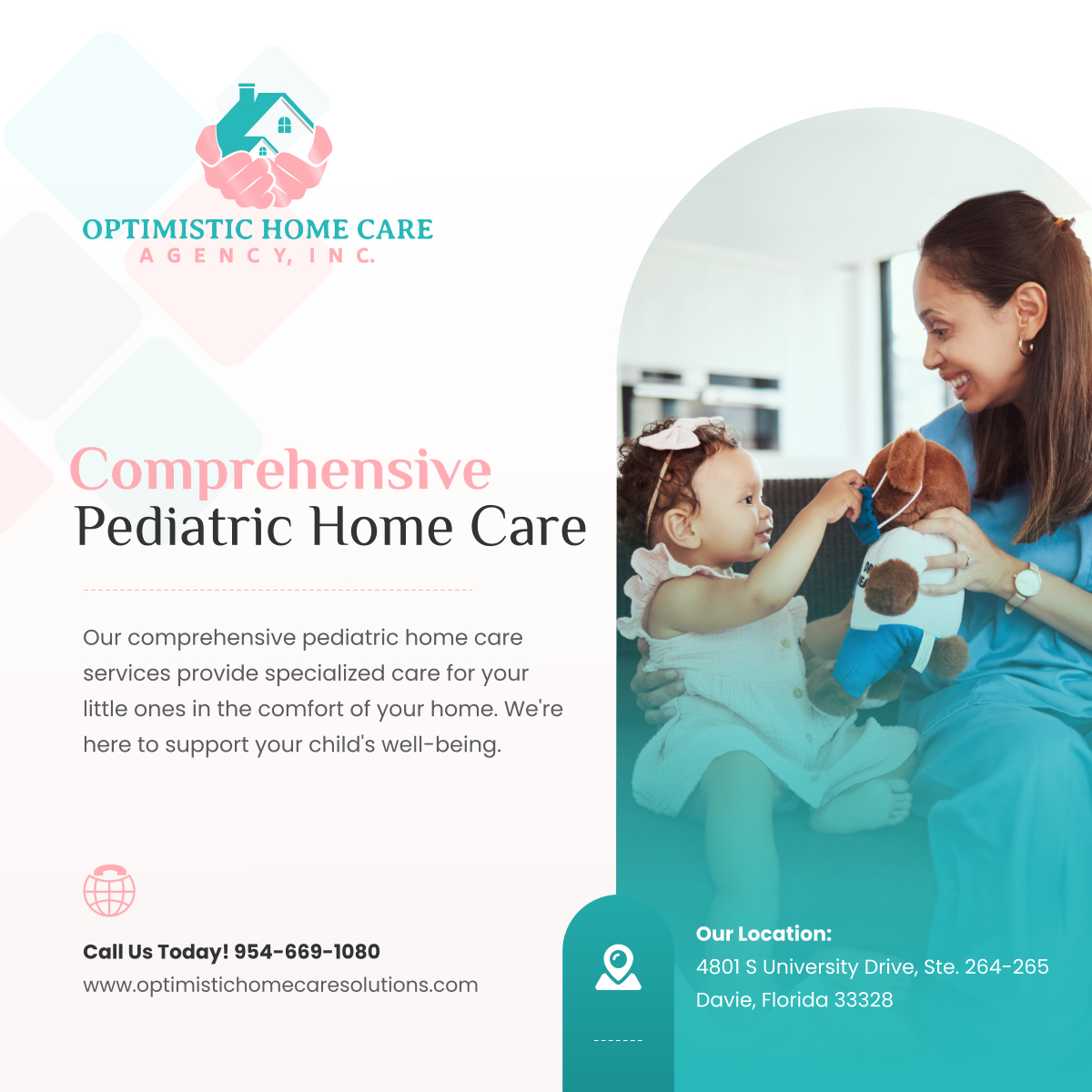 Optimistic39161's tweet image. Discover expert care tailored to your child's needs. Our comprehensive pediatric home care ensures your child receives the best care while surrounded by the love of home.

#PediatricHomeCare #ChildsWellBeing #HomeCare #DavieFL #HomeHealthcare