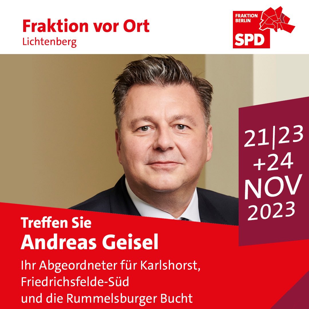 Wir laden Sie herzlich ein zu Fraktion vor Ort mit 
<a href="/geisel_mda/">Andreas Geisel MdA</a>  aus Lichtenberg.
Alle Einzelheiten zu dieser Veranstaltung finden Sie unter spdfraktion-berlin.de/stadtteiltag/f…