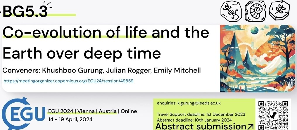 After a really great time last year the 'co-evolution of life and the Earth' session will run again at EGU2024! Please share and consider submitting an abstract! shorturl.at/euEN4