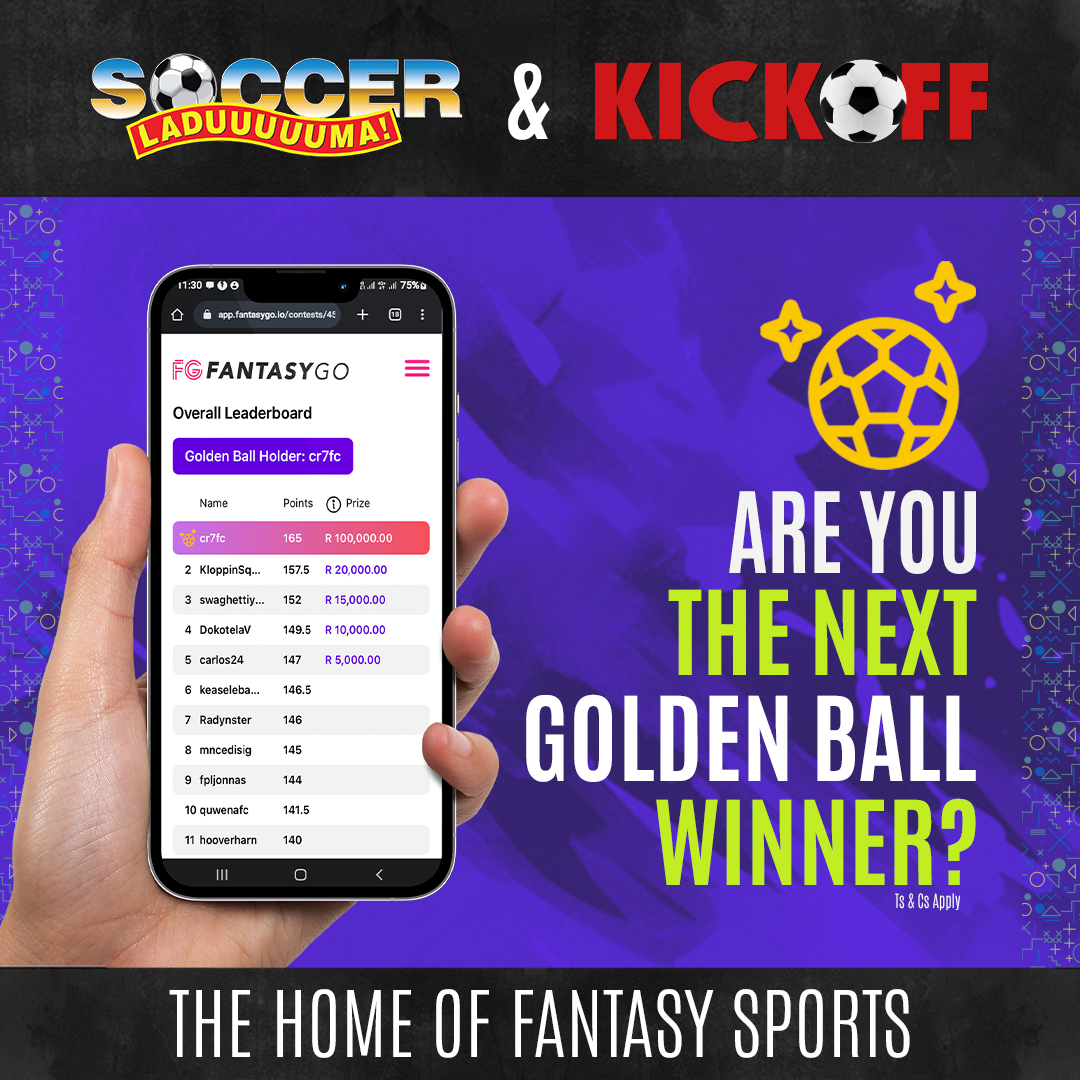 Soccer_Laduma's tweet photo. 🏆Win R100,000 with the Golden Ball! 2nd-5th place get prizes too. Enter each gameweek &amp; secure your chance at life-changing prizes 💰 🔥

Sign up here 👉 https://t.co/SP8yS3jY98 https://t.co/MnZApPLPrP