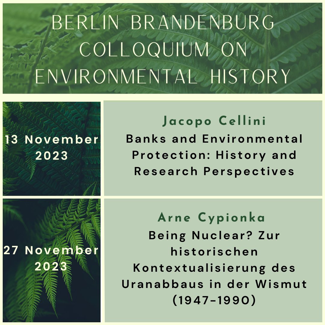 CarsonCenter's tweet photo. The Berlin Brandenburg Colloquium on Environmental History provides for an informal exchange on research in the environmental humanities. The talks will be hosted on Zoom from November through February and you are welcome to join.

Link: https://t.co/jsN0cM49Ky https://t.co/ZUBgMWtDJG