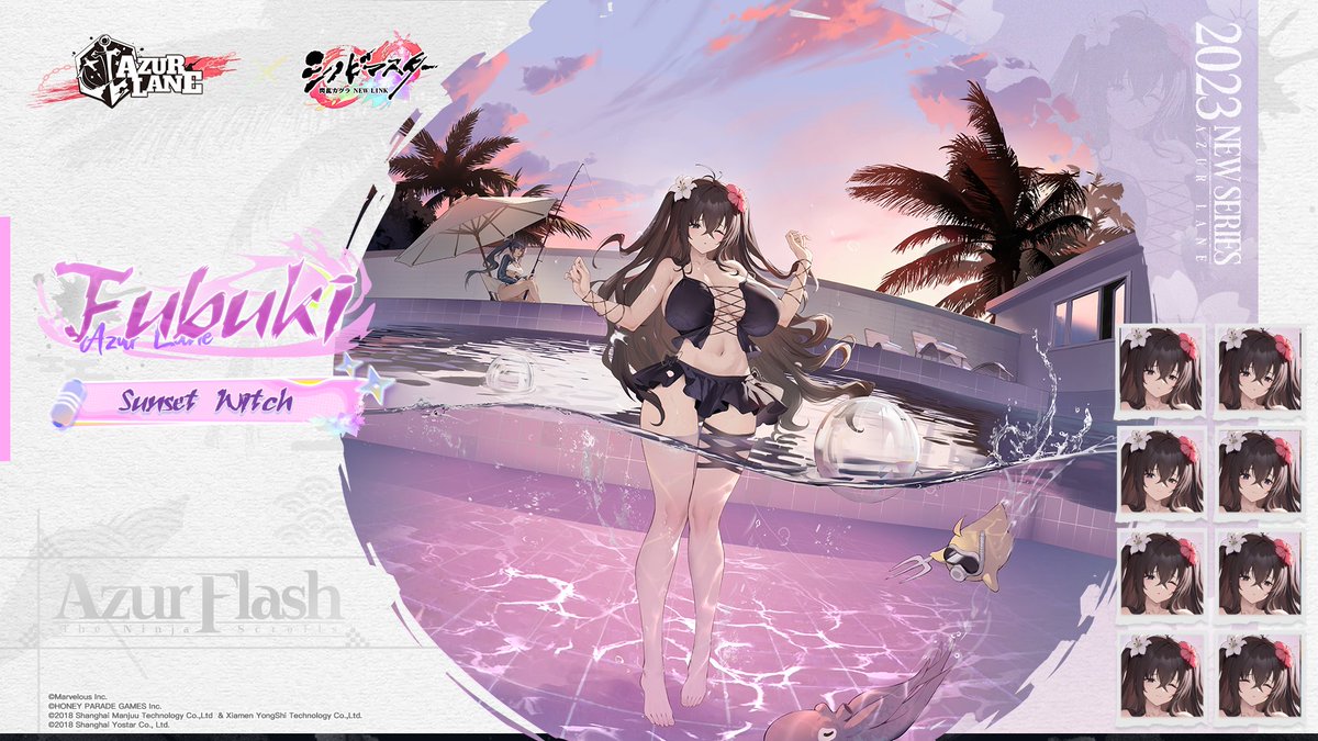 AzurLane_EN's tweet photo. 🌴Sunset Witch🌴

Eek! What's this?! A fish hook's caught on to me... Please stop reeling it in, or my swimsuit will untie itself!

Fubuki is changing into her new attire. She will grace your dock in the near future, Commander.

#AzurLane #Yostar #SenranKagura https://t.co/ExLIqgxWyk