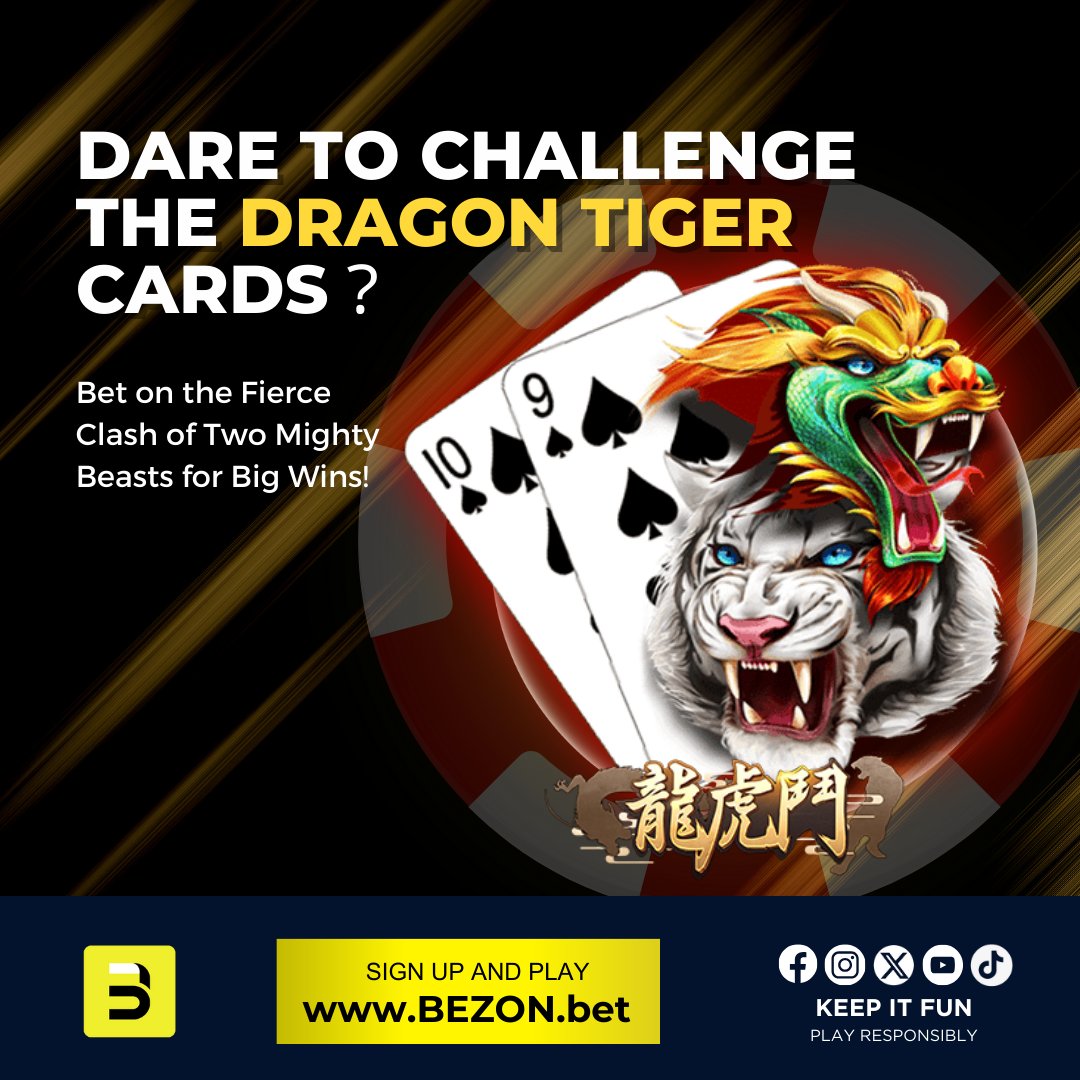 Bezon_Official's tweet photo. Unleash the power of the Dragon and Tiger at Bezon! 🐉🐅
Experience the heart-pounding action of Dragon Tiger gaming – where every flip of the card brings excitement to new heights! 🃏✨
👉🅑🅔🅩🅞🅝.🅑🅔🅣
.
.
.
#Bezon #Games #bingo #slots #crypto #usdtether #DragonTiger https://t.co/hVGda9Lisk