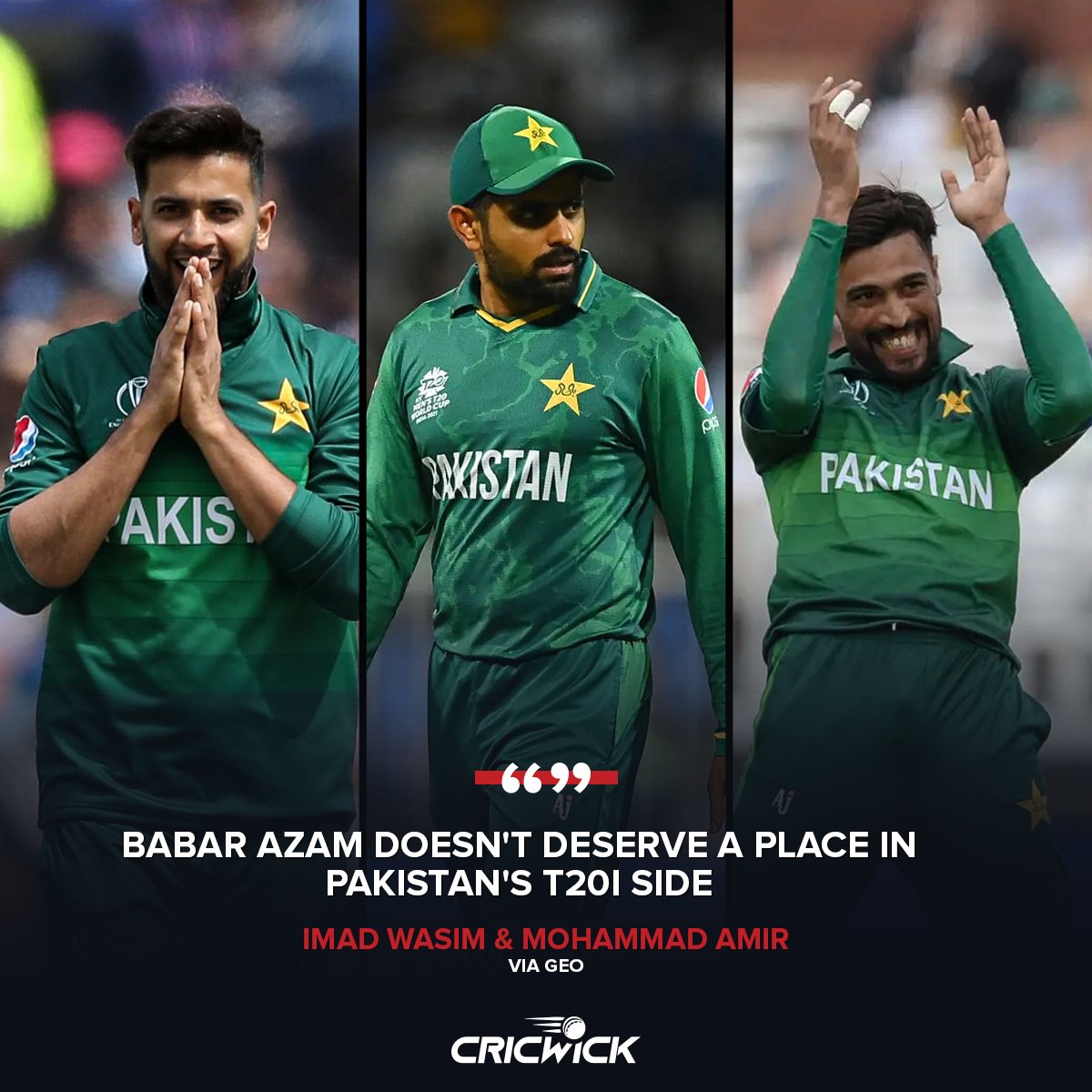 Cricwick's tweet photo. No place for Babar Azam in T20Is 😲

Do you agree with Imad Wasim and Mohammad Amir❓

#BabarAzam #PakistanCricketTeam https://t.co/pU9WwpWOwV