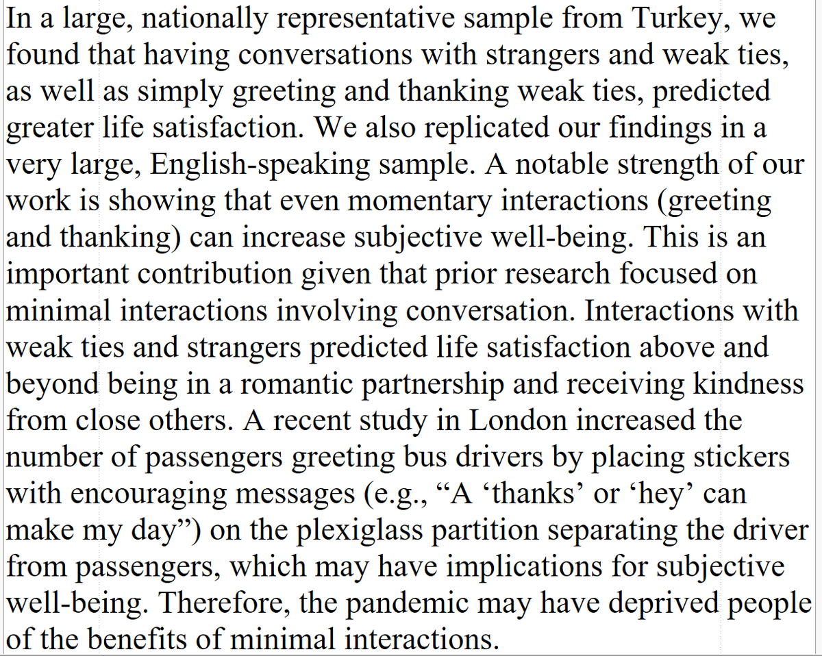 A simple 'hello' or 'thank you' to people you don't know or only know superficially can increase your life satisfaction. journals.sagepub.com/doi/abs/10.117…