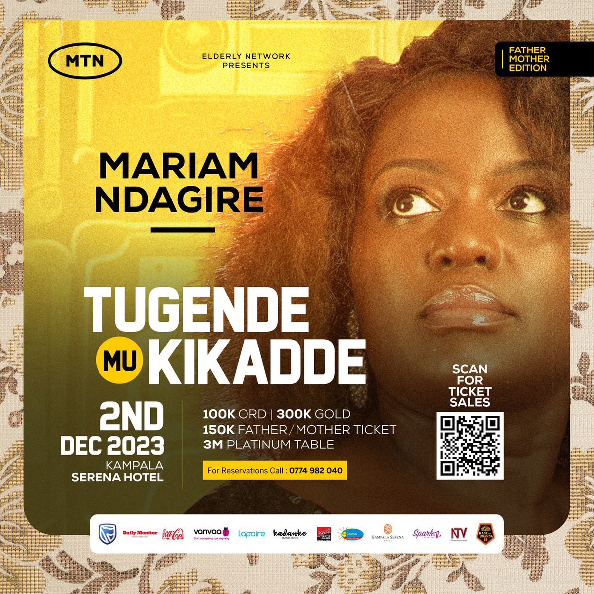 With over decades of rocking crowds around the region, <a href="/MariamNdagire14/">Mariam Ndagire</a> a true legend is set to keep you entertained on Saturday December 2nd at the #TugendeMuKikadde. 

Tickets are flying off the shelves – grab yours now through phone call; 0774982040

#fatherMother #OldIsGold