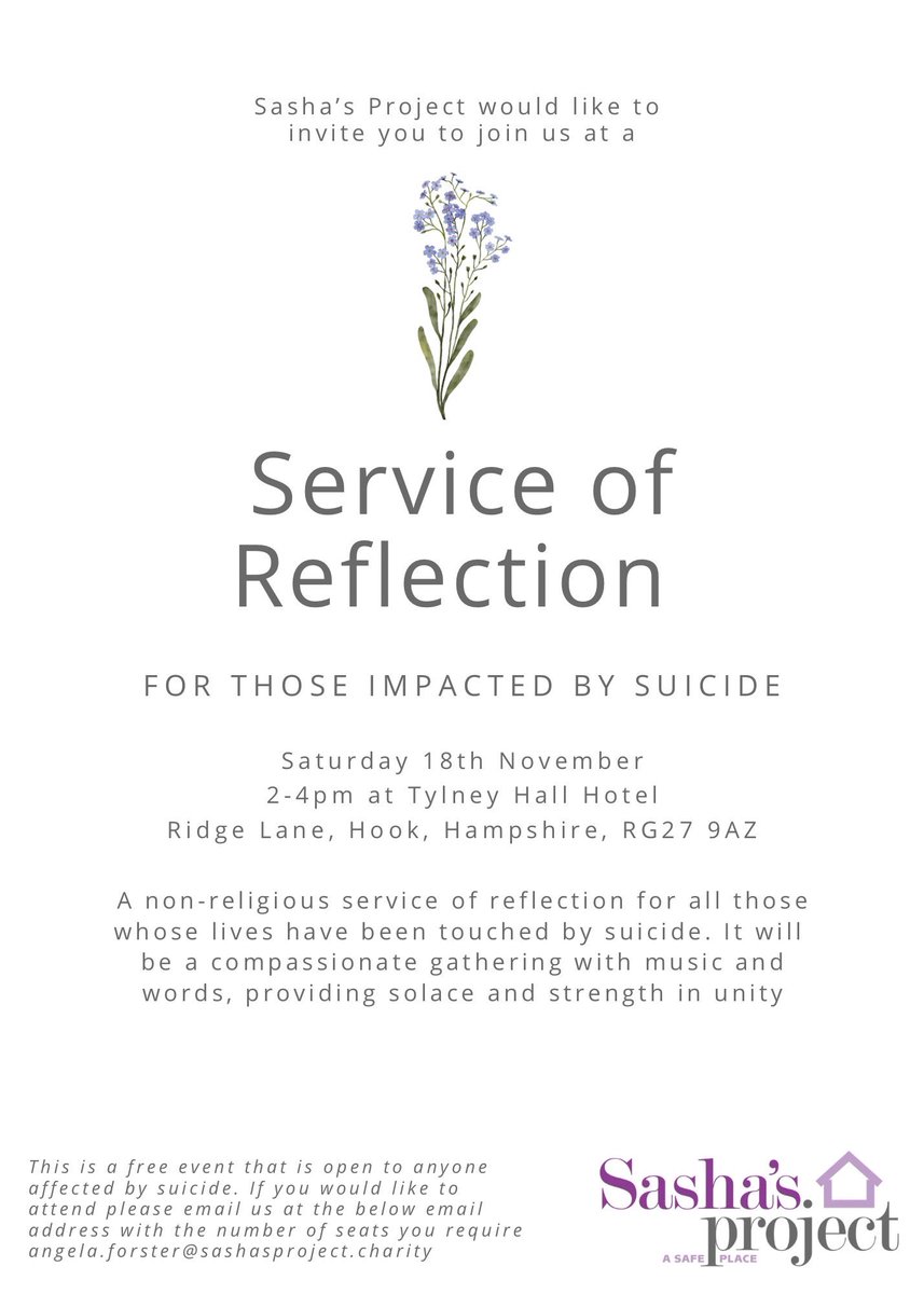 PerditaGeorgina's tweet photo. All our welcome tomorrow at @SashasProject1’s Service of Reflection for those who have been impacted by suicide 💜 #suicide #mentalhealth #reflection #hampshire https://t.co/zywx5T2lza