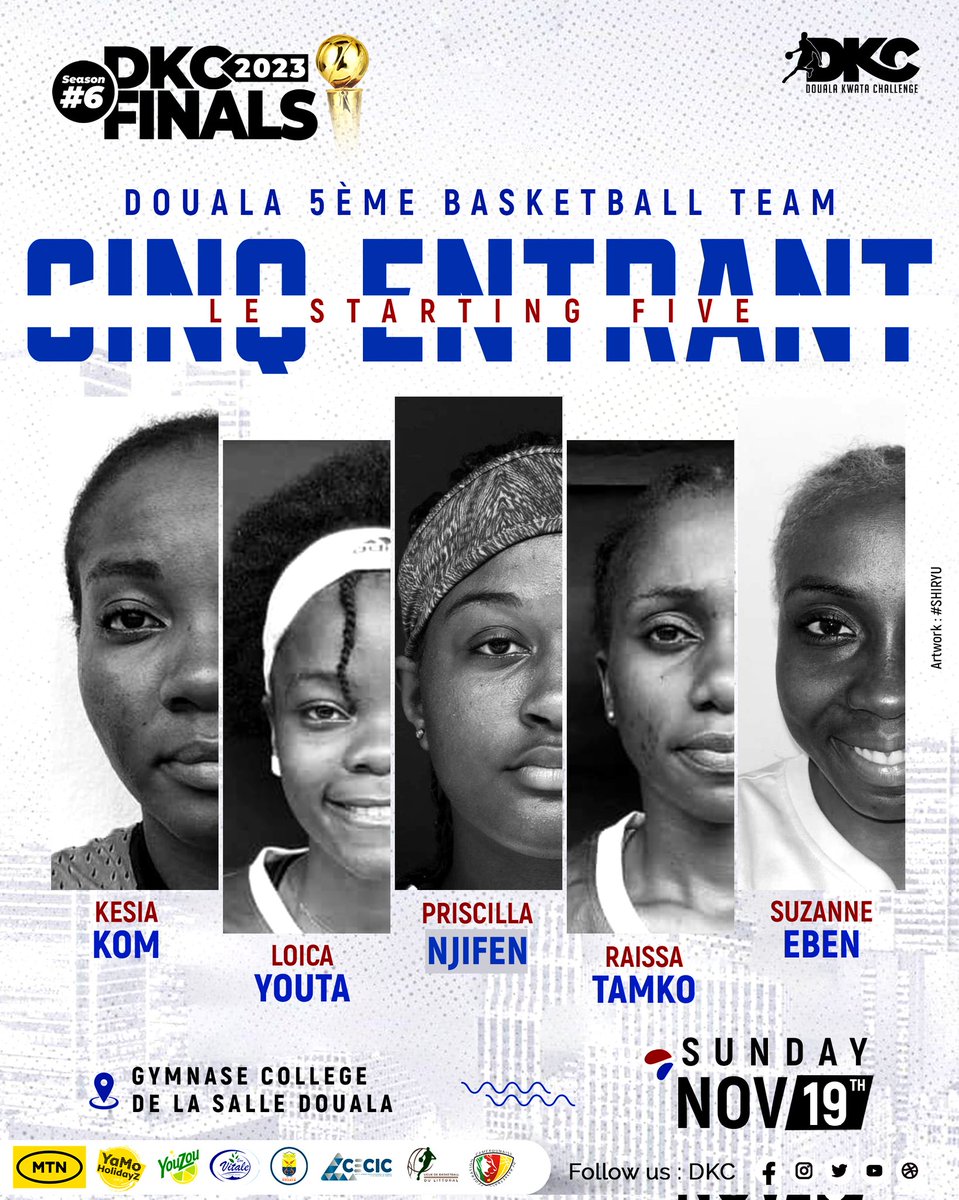 DoualaKwata's tweet photo. DLA 5ÈME Starting five prediction.
will you bet on them? 😏
😎🔥🔥🇨🇲🙌

#DKC #Playoffs #RoadToFinal4 #Realballers #kwata_affairs #Edition6 #MTN #YamoHolidayz #Youzou #Vitale #CUD #CECIC @MTNCameroon https://t.co/9HvhmC7QWW