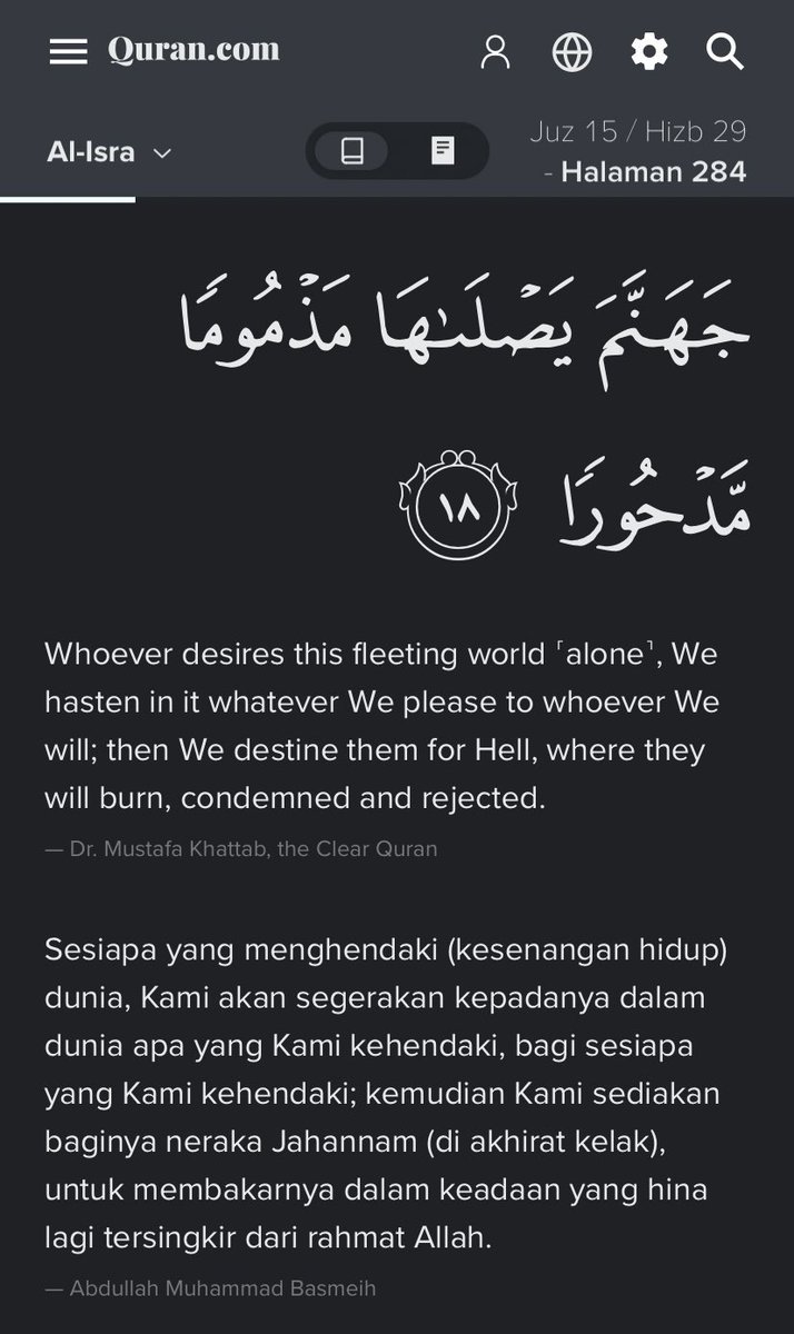 heshbie's tweet photo. @Cikgu_Anep Surah Al-Isra ayat 18 
Dan Allah akan berikan kekayaan yang kamu mahukan, kenapa? Dengan kekayaan itu, ia akan menyesatkan lagi kamu. Once said by Ustaz Wadi Annuar. https://t.co/V48tzRAlTE