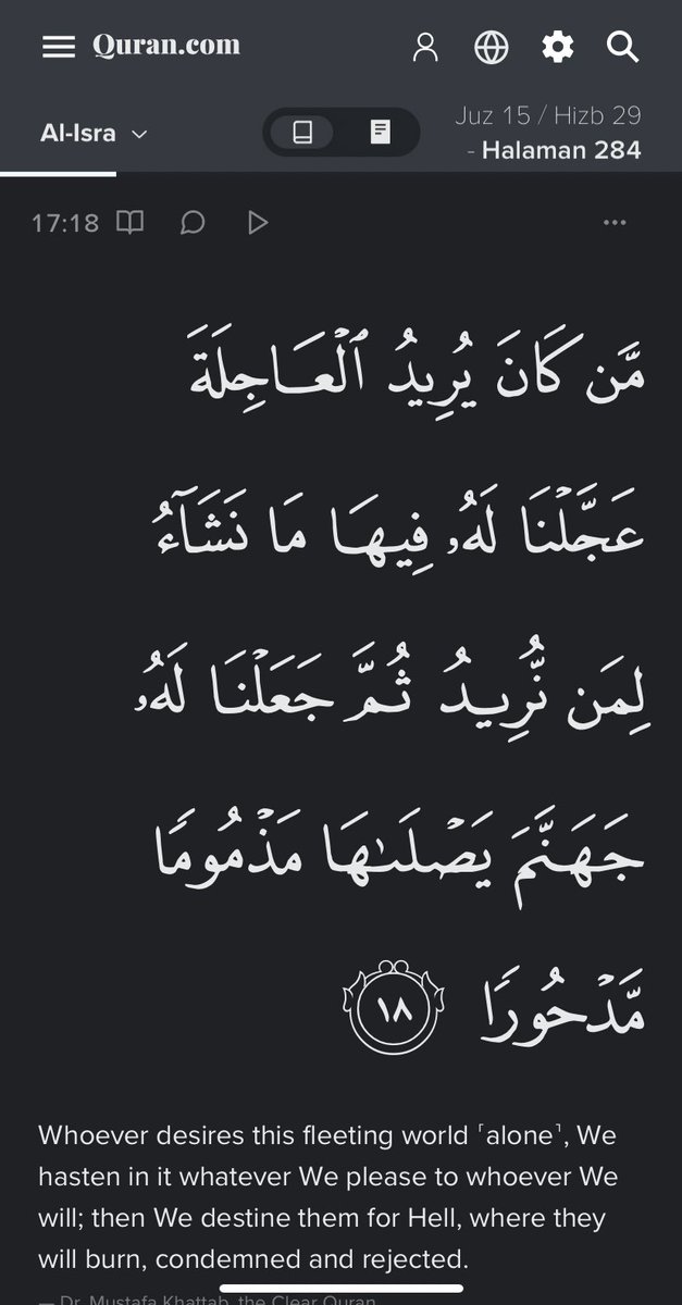 heshbie's tweet photo. @Cikgu_Anep Surah Al-Isra ayat 18 
Dan Allah akan berikan kekayaan yang kamu mahukan, kenapa? Dengan kekayaan itu, ia akan menyesatkan lagi kamu. Once said by Ustaz Wadi Annuar. https://t.co/V48tzRAlTE