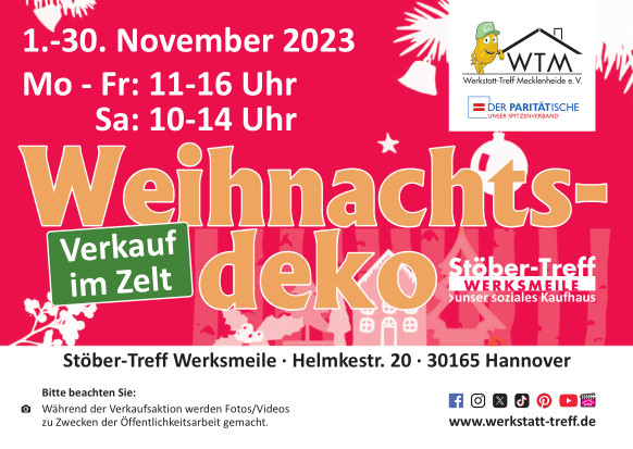 WerkstattV's tweet photo. Weihnachtsdeko im großen Zelt auf dem WTM-Hof.
Noch bis zum 30. November: Weihnachtsdeko - wie immer zu günstigen Preisen. Es gibt auch ein kleines Holzhaus, aus dem heraus Kuchen, etwas vom Grill, sowie kalte und heiße Getränke angeboten werden. https://t.co/PGzfGgMi3N