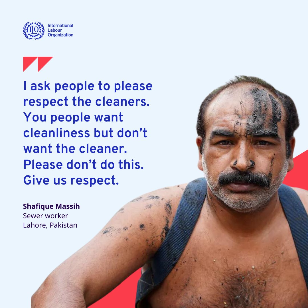 ilo's tweet photo. 👷‍♂️🇵🇰 In Lahore, Pakistan, Shafique Massih faces daily risks as a sewer worker. 

His quest? Respect and safer working conditions. 

🔗 Explore his story and the challenges faced by sanitation workers worldwide: https://t.co/du0UimuORW

#WorldToiletDay https://t.co/zp7XRzNUWJ