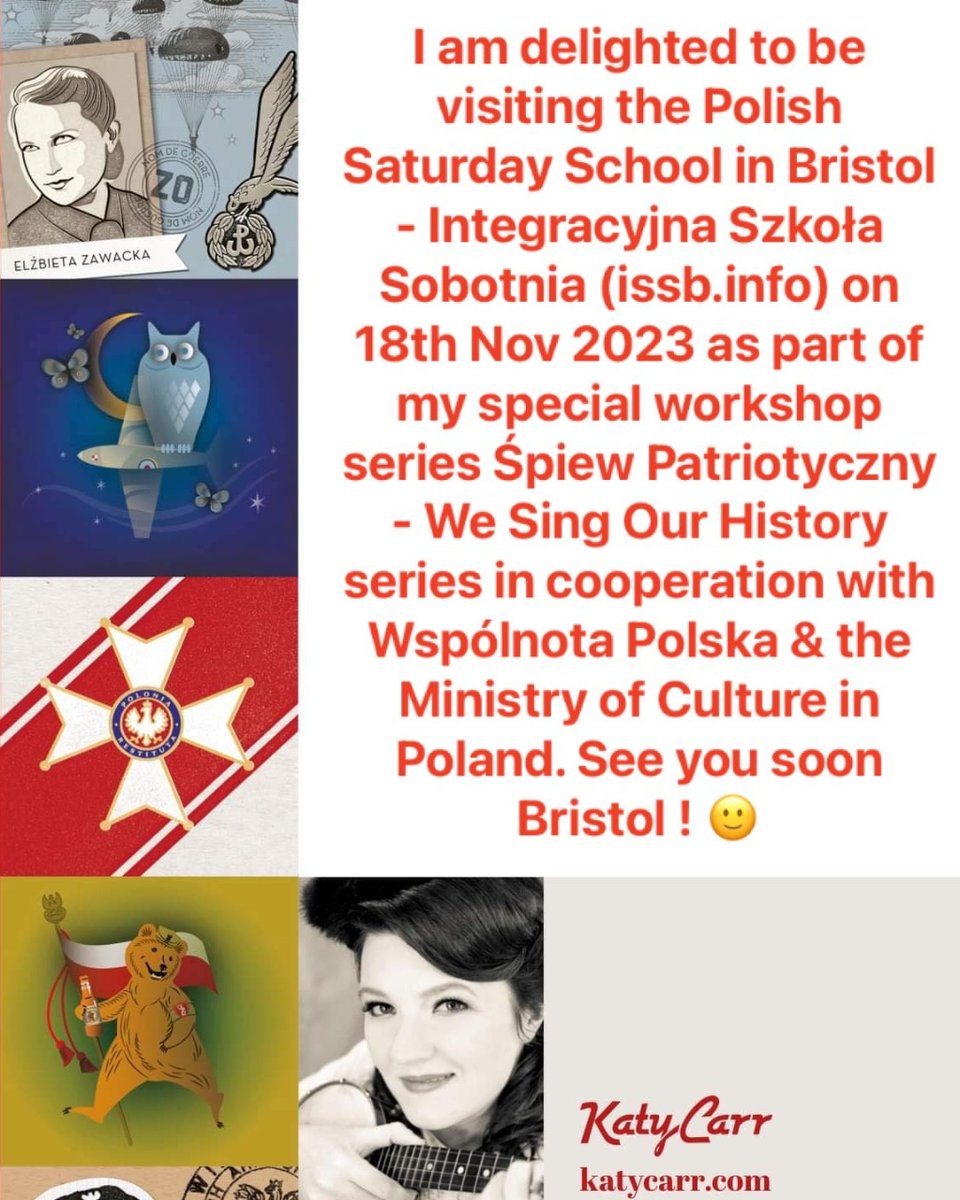 I'm delighted to be visiting the Polish Saturday School in #Bristol - Integracyjna Szkoła Sobotnia (issb.info) on 18th Nov 2023 as part of my special workshop series Śpiew Patriotyczny - We Sing Our #History series See you soon #britishpolish #poland  🙂 #singing