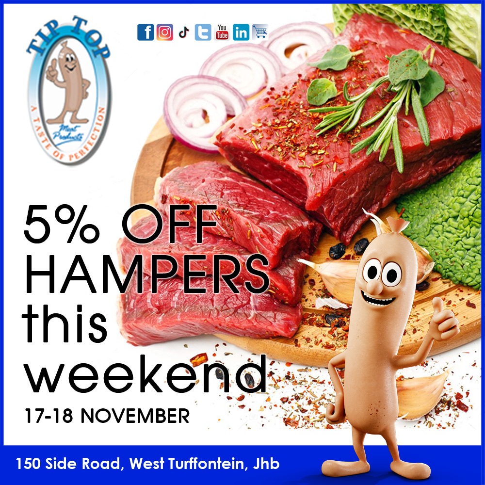 tiptopmeat's tweet photo. Get 5% OFF Hampers this weekend, only at our Tip-Top Factory Shop. Offer valid 17-18 November only.

Gear up and let the countdown begin 🏴 Black Friday Specials loading 24-25 November ONLY. https://t.co/o3Ur6hcAy3