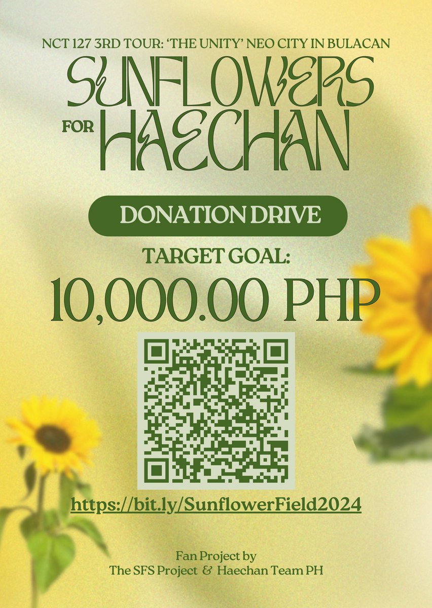 TheSFSProject's tweet photo. #SunflowersForHaechan π»
Sunflower Field will once again bloom this January 2024! We are now accepting donations for The Unity Fan Project.
π https://t.co/5pHpRGS2MW
GOAL: β±10,000
project collaboration by
@TheSFSProject @haechanteamph
#TheUnity_In_Manila #HAECHAN #NCT127 https://t.co/tAHpB6YssJ
