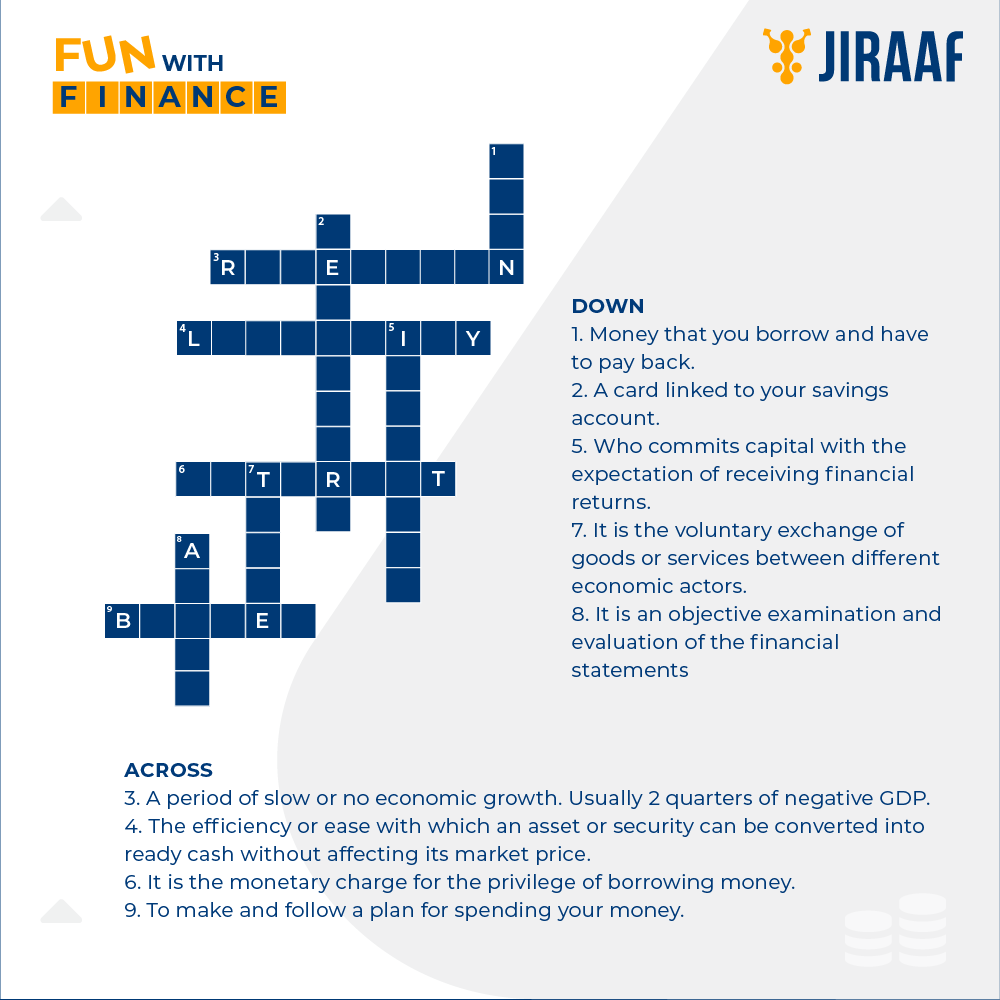 Jiraaf_Official's tweet image. Test your financial acumen with this crossword puzzle and discover the secrets of investing. Comment below with your answers!
#FunWithFinance #FinancialLiteracy #PuzzlePerfection #Crossword #finance #comment #investing #Jiraaf #corporatebonds #money