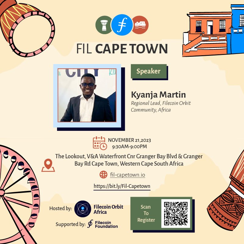 Join us at Fil-CapeTown on 21st November 2023 at The Look Out. Come and we share ideas about decentralized storage, smart contracts and web 3.0 @OrbitTanzania1 @FilecoinAfrica @FilFoundation @Filecoin #FilCapeTown23 #Filecoin @protocollabs