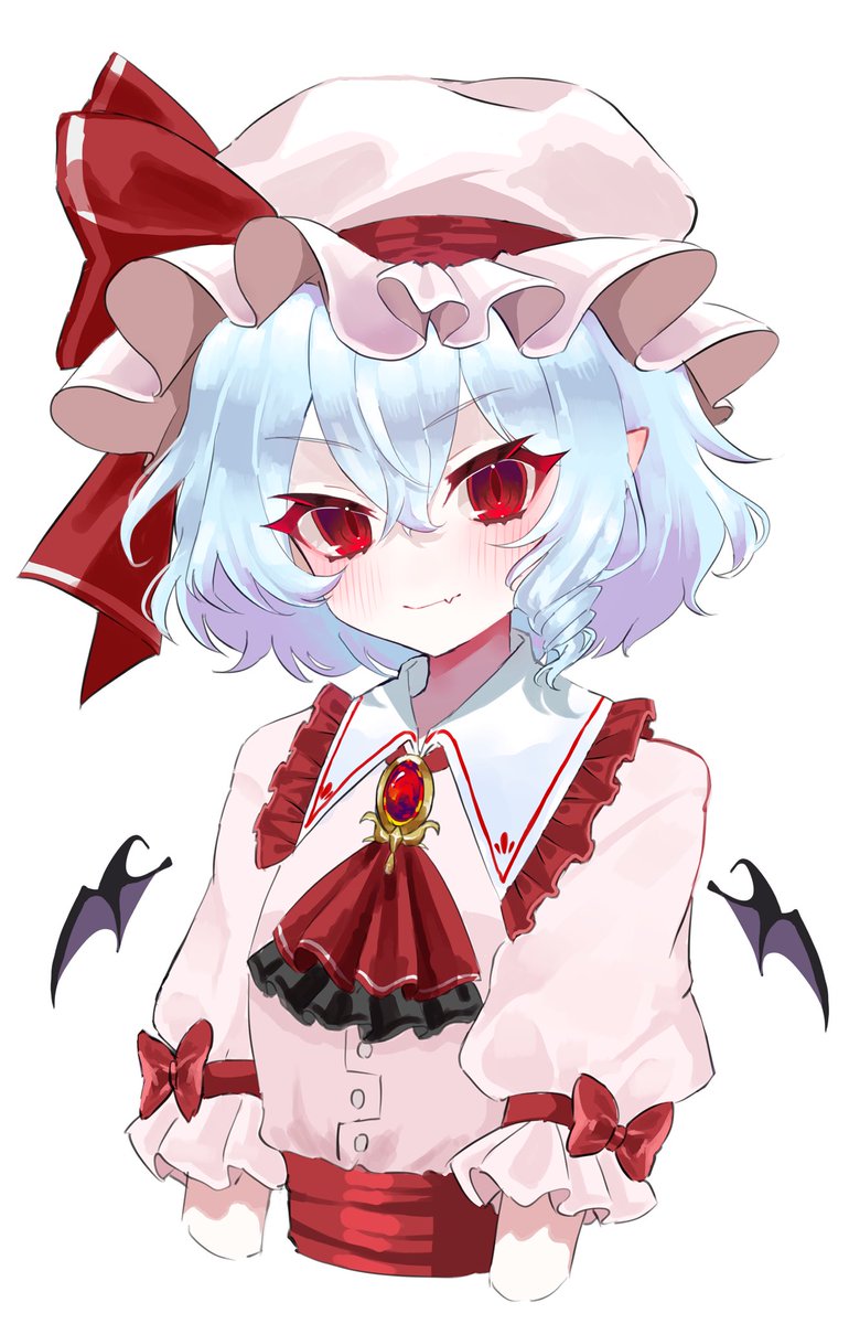 remilia scarlet 1girl solo hat wings ascot bat wings red eyes  illustration images